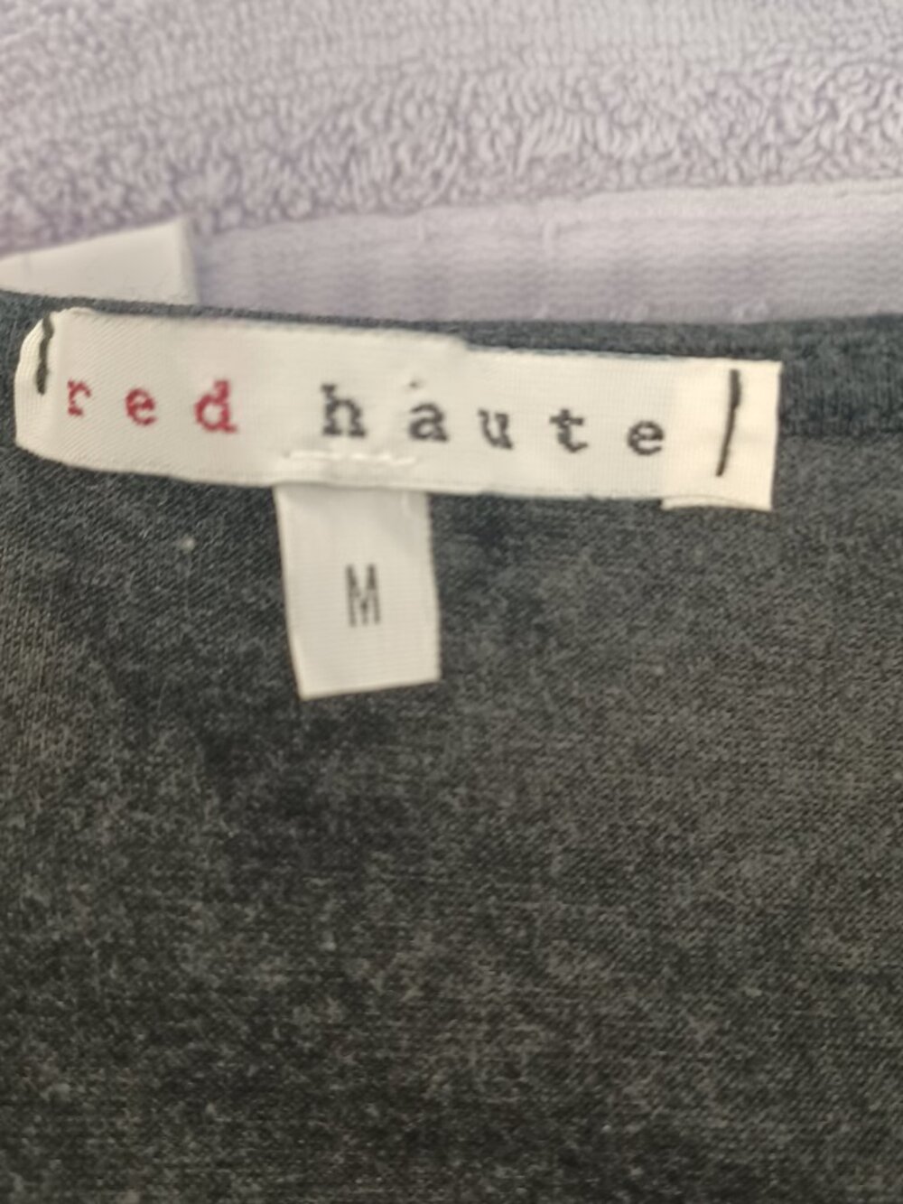 Red Haute Draped Cowl Neck Top M Sheer Sleeve Charcoal Gray Blouse - Picture 5 of 6